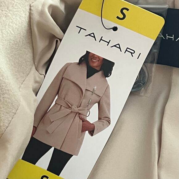 Tahari Ella belted wrap coat tan quiet luxury scandi girl NEW minimalist - Picture 8 of 10